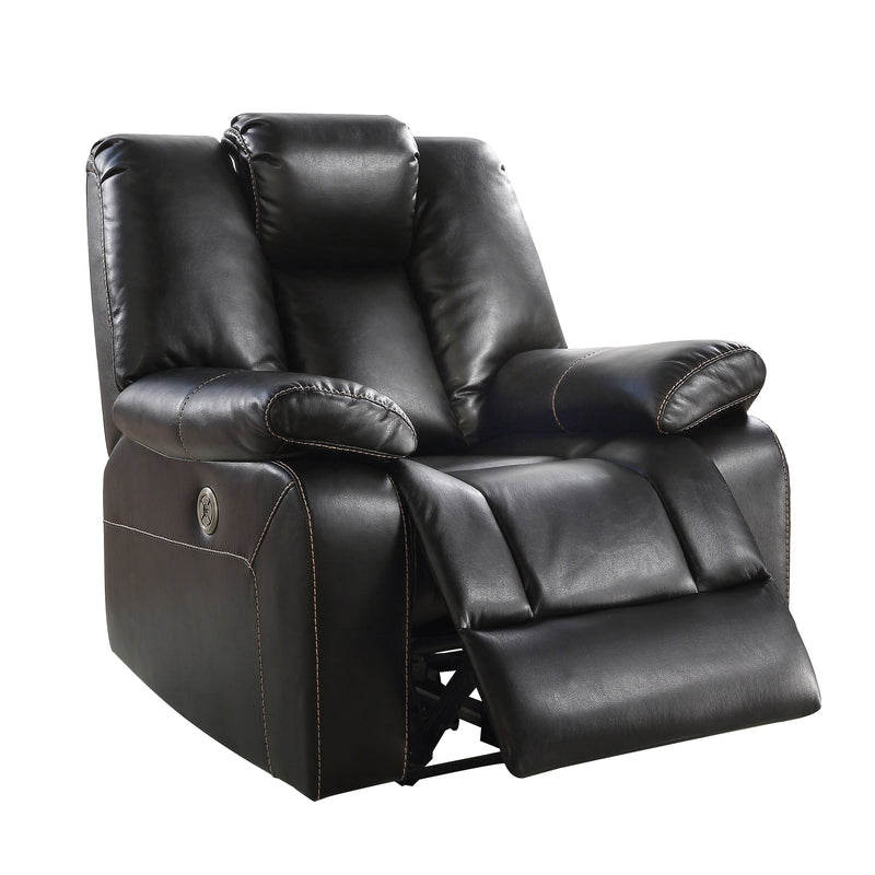 Faux Leather Upholstered Metal Power Reclining Chair with Pillow Top Arms, Black