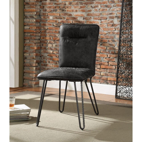 Faux Leather Upholstered Metal Side Chair with Hairpin Legs, Set of Two, Black-Accent Chairs-Black-Faux Leather and Metal-JadeMoghul Inc.