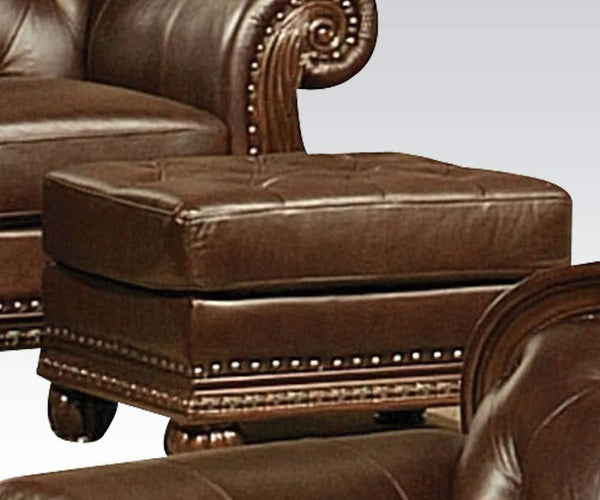 Faux Leather Upholstered Ottoman with Nail head Trim Detail, Espresso Brown