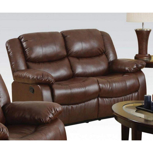 Faux Leather Upholstered Recliner Loveseat, Brown-Living Room Furniture-Brown-Faux Leather Metal foam-JadeMoghul Inc.