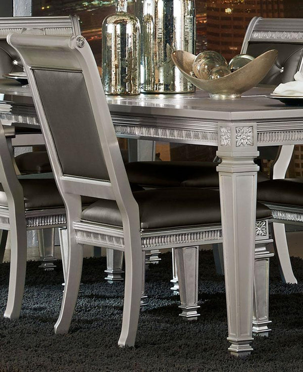 Faux Leather Upholstered Side Chair, Gray And Silver, Set of 2-Accent Chairs-Gray And Silver-Faux Leather And Wood-JadeMoghul Inc.