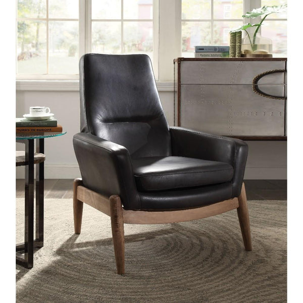 Faux Leather Upholstered Wooden Accent Chair with High Back, Black-Accent Chairs-Black-Faux Leather and Wood-JadeMoghul Inc.