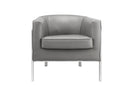 Faux Leather Upholstered Wooden Accent Chair with Metal Legs, Gray and Silver-Accent Chairs-Gray and Silver-Wood Faux Leather and Metal-JadeMoghul Inc.