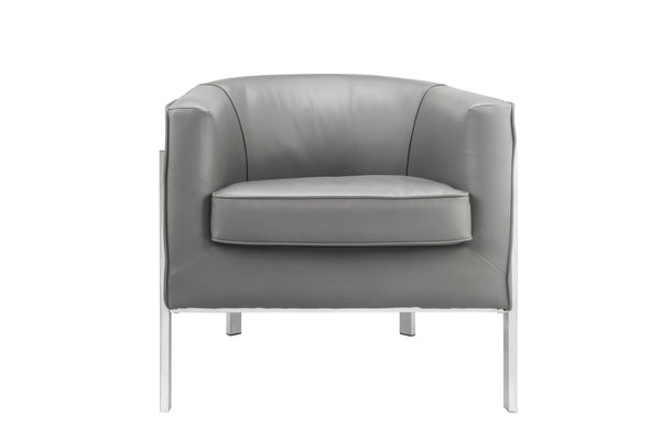 Faux Leather Upholstered Wooden Accent Chair with Metal Legs, Gray and Silver-Accent Chairs-Gray and Silver-Wood Faux Leather and Metal-JadeMoghul Inc.