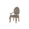 Faux Leather Upholstered Wooden Arm Chair with Carved Details, Gray and Gold, Set of Two-Arm Chairs-Gray and Gold-Wood and Faux Leather-JadeMoghul Inc.