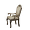 Faux Leather Upholstered Wooden Arm Chairs with Carved Details, Antique White, Set of Two-Arm Chairs-Brown-Wood and Faux Leather-JadeMoghul Inc.