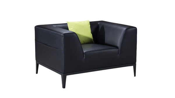 Faux Leather Upholstered Wooden Chair with Metal Tapered Legs, Black-Accent Chairs-Black-Faux Leather, Wood and Metal-JadeMoghul Inc.