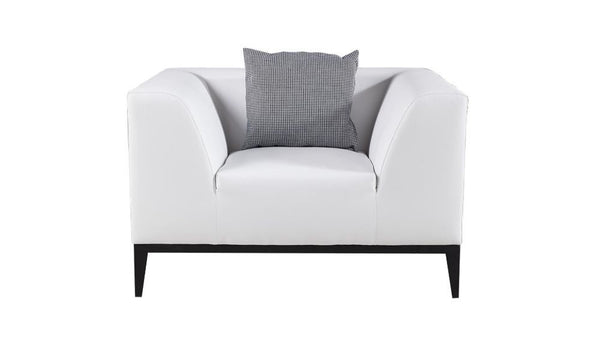 Faux Leather Upholstered Wooden Chair with Metal Tapered Legs, White and Black-Accent Chairs-White and Black-Faux Leather, Wood and Metal-JadeMoghul Inc.