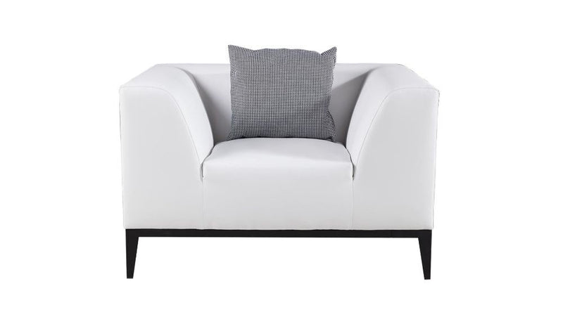 Faux Leather Upholstered Wooden Chair with Metal Tapered Legs, White and Black-Accent Chairs-White and Black-Faux Leather, Wood and Metal-JadeMoghul Inc.