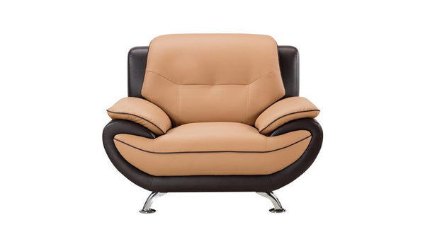 Faux Leather Upholstered Wooden Chair with Slender Legs Support, Brown and Silver-Accent Chairs-Brown and Silver-Faux Leather, Wood and Stainless Steel-JadeMoghul Inc.