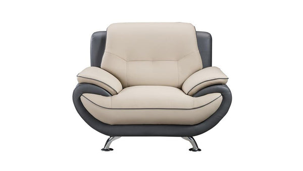 Faux Leather Upholstered Wooden Chair with Slender Legs Support, Cream and Dark Gray-Accent Chairs-Cream and Dark Gray-Faux Leather, Wood and Stainless Steel-JadeMoghul Inc.