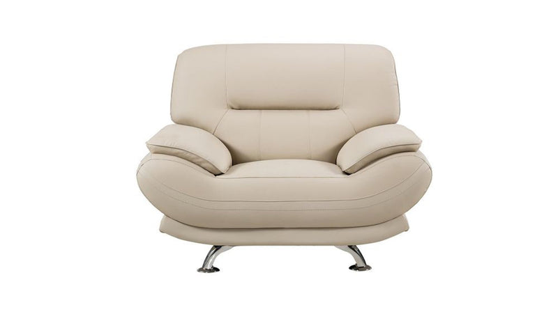 Faux Leather Upholstered Wooden Chair with Slender Legs Support, Cream and Silver-Accent Chairs-Cream and Silver-Faux Leather, Wood and Stainless Steel-JadeMoghul Inc.
