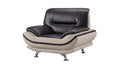 Faux Leather Upholstered Wooden Chair with Slender Legs Support, Dark Brown and Beige-Accent Chairs-Brown and Beige-Faux Leather, Wood and Stainless Steel-JadeMoghul Inc.