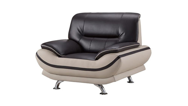Faux Leather Upholstered Wooden Chair with Slender Legs Support, Dark Brown and Beige-Accent Chairs-Brown and Beige-Faux Leather, Wood and Stainless Steel-JadeMoghul Inc.