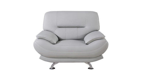 Faux Leather Upholstered Wooden Chair with Slender Legs Support, Light Gray and Silver-Accent Chairs-Gray and Silver-Faux Leather, Wood and Stainless Steel-JadeMoghul Inc.