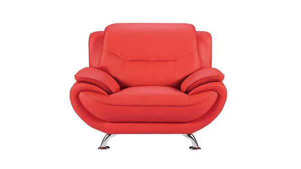 Faux Leather Upholstered Wooden Chair with Slender Legs Support, Red and Silver-Accent Chairs-Red and Silver-Faux Leather, Wood and Stainless Steel-JadeMoghul Inc.