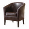 Faux Leather Upholstered Wooden Club Chair with Stitched Detail, Brown-Accent Chairs-Brown-Rubberwood, Plywood and Faux Leather-JadeMoghul Inc.