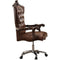 Faux Leather Upholstered Wooden Executive Chair With Swivel, Cherry Oak Brown-Bar Chairs-Brown-Wood Faux Leather And Poly Resin-JadeMoghul Inc.