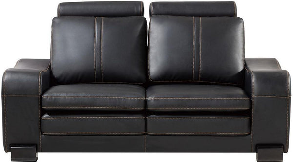 Faux Leather Upholstered Wooden Loveseat and Ottoman Set, Black-Sofas Sectionals & Loveseats-Black-Wood and Faux Leather-JadeMoghul Inc.