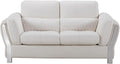 Faux Leather Upholstered Wooden Loveseat with Attached Lumbar Cushion, White and Silver-Sofas Sectionals & Loveseats-White and Silver-Wood and Faux Leather-JadeMoghul Inc.