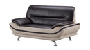 Faux Leather Upholstered Wooden Loveseat with Pillow Top Armrest, Black and Gray-Sofas Sectionals & Loveseats-Black and Gray-Faux Leather, Wood and Stainless Steel-JadeMoghul Inc.