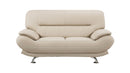 Faux Leather Upholstered Wooden Loveseat with Pillow Top Armrest, Cream and Silver-Sofas Sectionals & Loveseats-Cream and Silver-Faux Leather, Wood and Stainless Steel-JadeMoghul Inc.