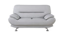 Faux Leather Upholstered Wooden Loveseat with Pillow Top Armrest, Light Gray and Silver-Sofas Sectionals & Loveseats-Gray and Silver-Faux Leather, Wood and Stainless Steel-JadeMoghul Inc.