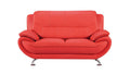 Faux Leather Upholstered Wooden Loveseat with Pillow Top Armrest, Red and Silver-Sofas Sectionals & Loveseats-Red and Silver-Faux Leather, Wood and Stainless Steel-JadeMoghul Inc.