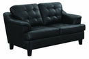 Faux Leather Upholstered Wooden Loveseat with Tufted Cushioning and Wooden Feet, Black-Sofas Sectionals & Loveseats-Black-Solid Wood and Faux Leather-JadeMoghul Inc.