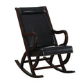 Faux Leather Upholstered Wooden Rocking Chair with Looped Arms, Brown-Accent Chairs-Brown-Wood and Faux Leather-JadeMoghul Inc.
