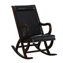 Faux Leather Upholstered Wooden Rocking Chair with Looped Arms, Brown-Accent Chairs-Brown-Wood and Faux Leather-JadeMoghul Inc.
