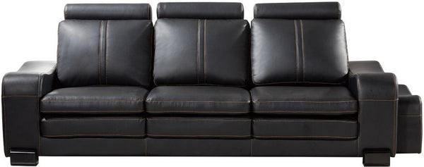 Faux Leather Upholstered Wooden Sofa and Ottoman Set, Black-Sofas Sectionals & Loveseats-Black-Wood and Faux Leather-JadeMoghul Inc.