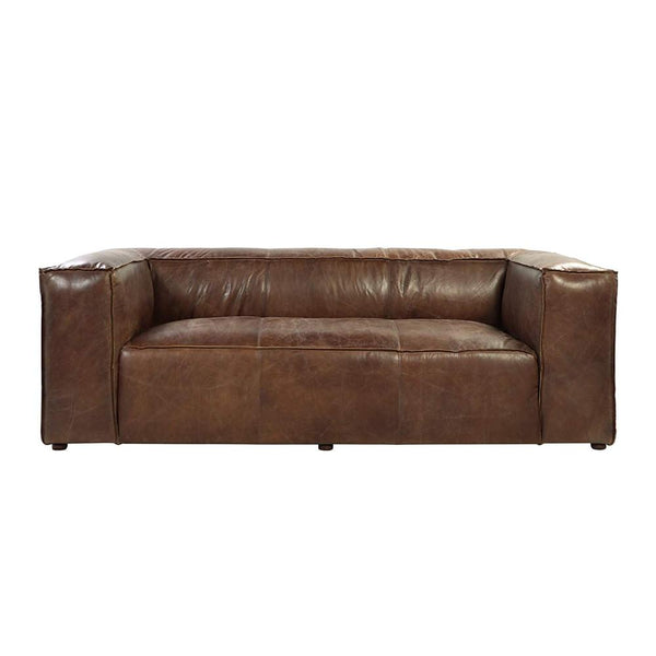 Faux Leather Upholstered Wooden Sofa, Brown-Living Room Furniture-Brown-Faux Leather and Wood-JadeMoghul Inc.