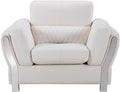 Faux Leather Upholstered Wooden Sofa Chair with Attached Lumbar Cushion, White and Silver-Accent Chairs-White and Silver-Wood and Faux Leather-JadeMoghul Inc.