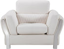 Faux Leather Upholstered Wooden Sofa Chair with Attached Lumbar Cushion, White and Silver-Accent Chairs-White and Silver-Wood and Faux Leather-JadeMoghul Inc.