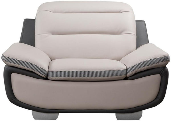 Faux Leather Upholstered Wooden Sofa Chair with Contrasting Patch Design, Gray-Accent Chairs-Gray-Wood and Faux Leather-JadeMoghul Inc.
