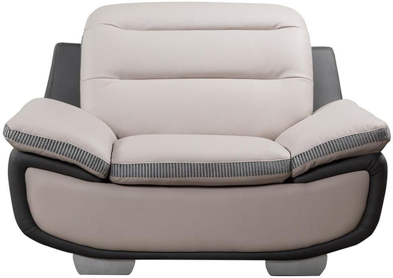 Faux Leather Upholstered Wooden Sofa Chair with Contrasting Patch Design, Gray-Accent Chairs-Gray-Wood and Faux Leather-JadeMoghul Inc.