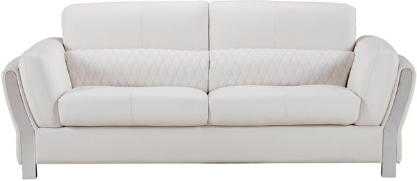 Faux Leather Upholstered Wooden Sofa with Attached Lumbar Cushion, White and Silver-Sofas Sectionals & Loveseats-White and Silver-Wood and Faux Leather-JadeMoghul Inc.