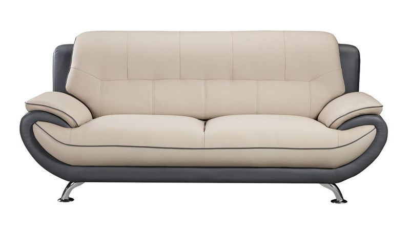 Faux Leather Upholstered Wooden Sofa with Tufted Cushioned Back, Cream and Dark Gray-Sofas Sectionals & Loveseats-Cream and Dark Gray-Faux Leather, Wood and Stainless Steel-JadeMoghul Inc.
