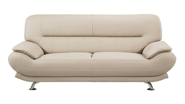 Faux Leather Upholstered Wooden Sofa with Tufted Cushioned Back, Cream and Silver-Sofas Sectionals & Loveseats-Cream and Silver-Faux Leather, Wood and Stainless Steel-JadeMoghul Inc.