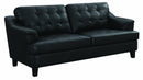 Faux Leather Upholstered Wooden Sofa with Tufted Cushioning and Wooden Feet, Black-Sofas Sectionals & Loveseats-Black-Solid Wood and Faux Leather-JadeMoghul Inc.