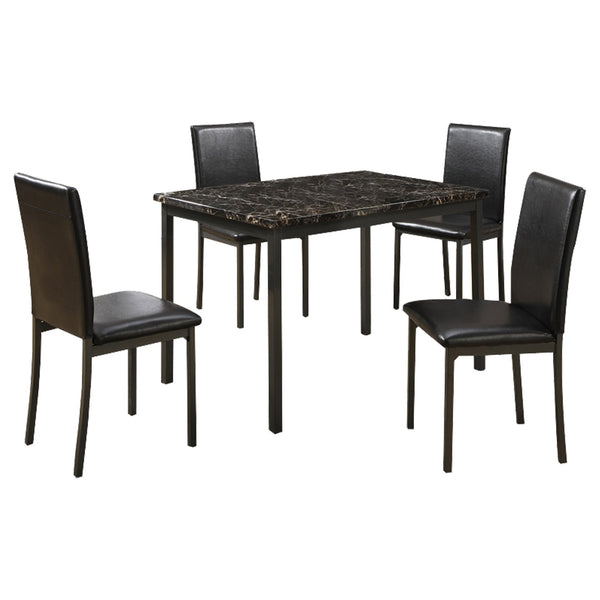 Faux Marble And Metal Frame 5 Pieces Dining Set In Black-Dining Sets-Black-Faux Leather Paper Veneer with MDF Metal Frame-JadeMoghul Inc.