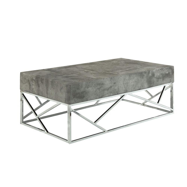 Faux Marble Coffee Table with Rectangular Top and Designer Metal Base, Silver and Gray-Coffee Tables-Silver and Gray-Wood, Faux Marble, Veneer (Paper) and Metal-JadeMoghul Inc.