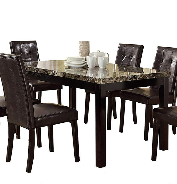 Faux Marble & Pine Wood Dining Table, Brown-Dining Tables-Brown-Faux Marble Pine Wood Faux Leather-JadeMoghul Inc.