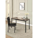 Faux Marble Writing Desk With Leatherette Upholstered Metal Chair, Black-Living Room Furniture-Brown-Metal & Leatherette-JadeMoghul Inc.
