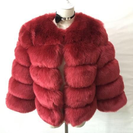 Faux Mink fashion Winter Jacket-Wine red-S-JadeMoghul Inc.