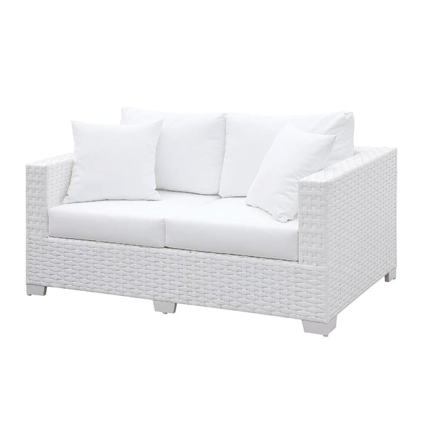 Faux Polyester and Aluminum Loveseat with Padded Seat Cushion and Two Pillows, White