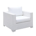 Faux Polyester and Aluminum Square Armchair with Padded Seat Cushion, White-Accent Chairs-White-Aluminum Faux Polyester and Wicker Wood-JadeMoghul Inc.