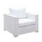 Faux Polyester and Aluminum Square Armchair with Padded Seat Cushion, White-Accent Chairs-White-Aluminum Faux Polyester and Wicker Wood-JadeMoghul Inc.