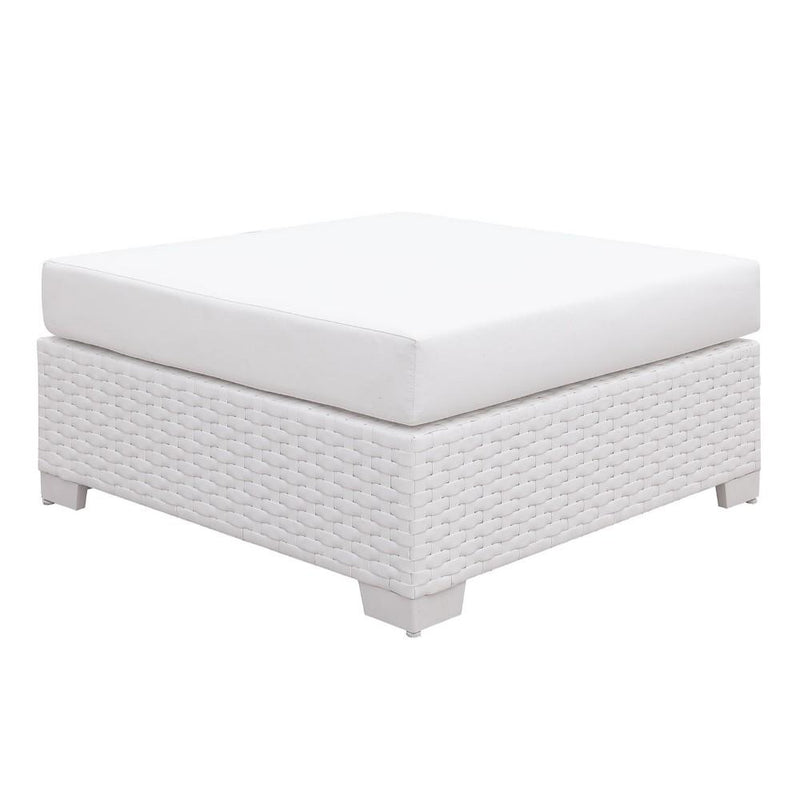 Faux Polyester and Aluminum Square Ottoman with Padded Seat Cushion, White